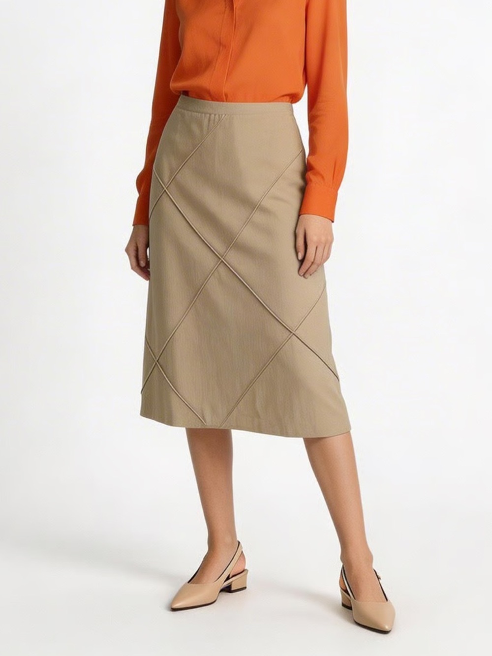 PIER ANTONIO GASPARI | Tan Geometric A-line Pencil Skirt Sz 8